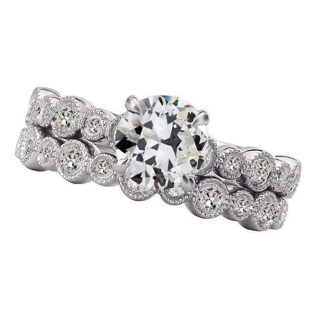 Damen Verlobungsring Set Alter Minenschliff Echt Diamant Vintage Style 5 Karat