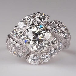 Damen Vintage-Stil Runder Natürlich Diamant Alter Minenschnitt Ring 4 Karat