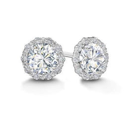 Damen runder Natürliche Diamant Halo Ohrstecker 1,9 ct. 14K Weißgold