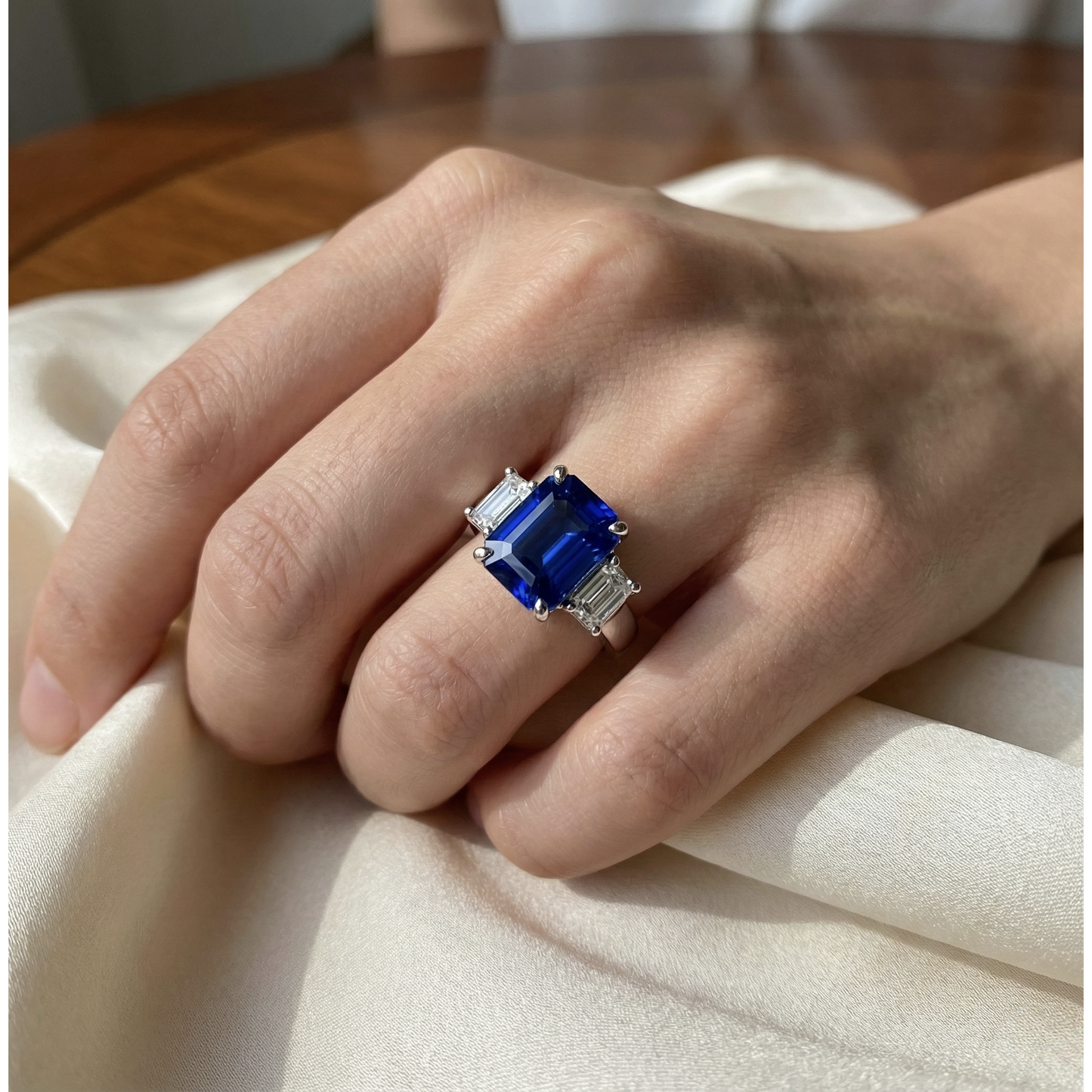 Damen Gold Natürlicher Diamant ( nicht im Labor gezüchtet )ring Smaragdschliff 5 Karat Natürlicher Saphir Schmuck