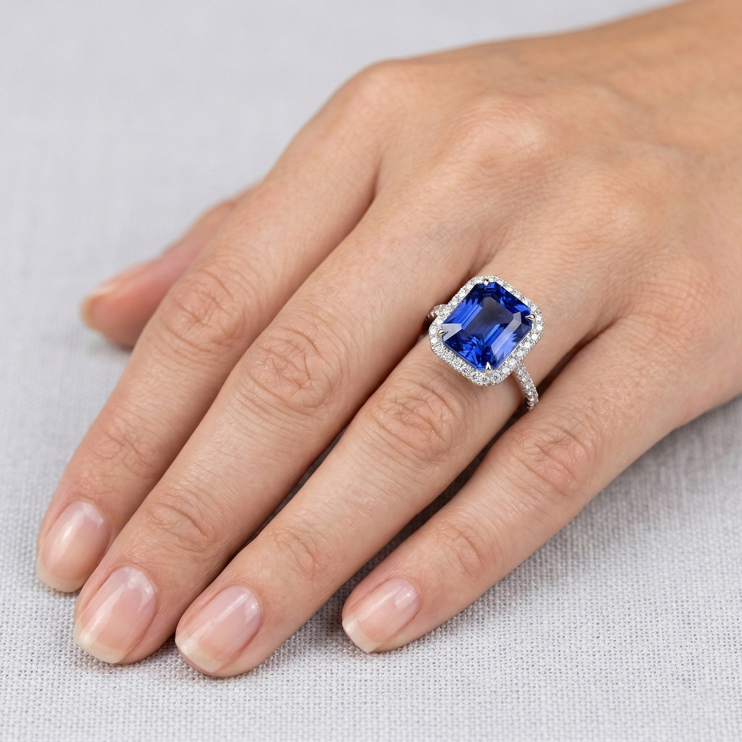 Damen Halo Natürlicher Diamant ( nicht im Labor gezüchtet ) Schmuck Ceylon Saphir Krappen Set Gold 5 Karat