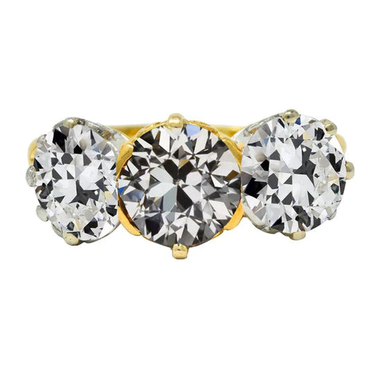 Damenring Rund Old Mine Cut Echt Diamant 3 Steine Gold 7.50 Karat