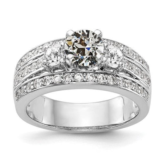 Damenring alter Bergmann Echt Diamant 3 Stone Style 5 Karat Gold Dicker Schaft