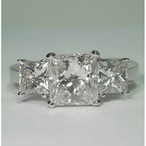 Damenring mit drei Steinen im Prinzessin-Schliff Weißgold 3,50 Karat Echt Diamant