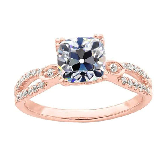Damenring rund & Kissen Alter Schnitt Echt Diamant Gespaltener Schaft 5.50 Karat