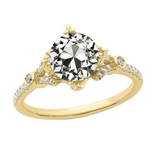 Damenring runder alter Minenschliff Echt Diamant 3.50 Karat Gold 14K Schmuck