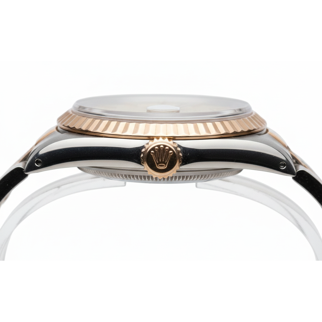 Damenuhr, Champagner-Zifferblatt, Rolex-Lünette, Gelbgold, Jubilee