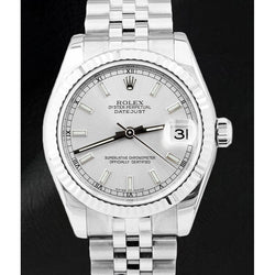 Damenuhr Rolex DateJust aus Edelstahl mit silbernem Leuchtzifferblatt