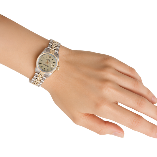 Damenuhr Rolex Date Just mit zweifarbigem Jubiläumsarmband