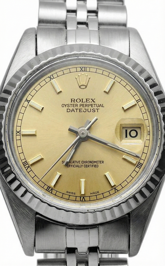 Damenuhr Rolex Datejust Edelstahl Champagnerfarbenes Zifferblatt