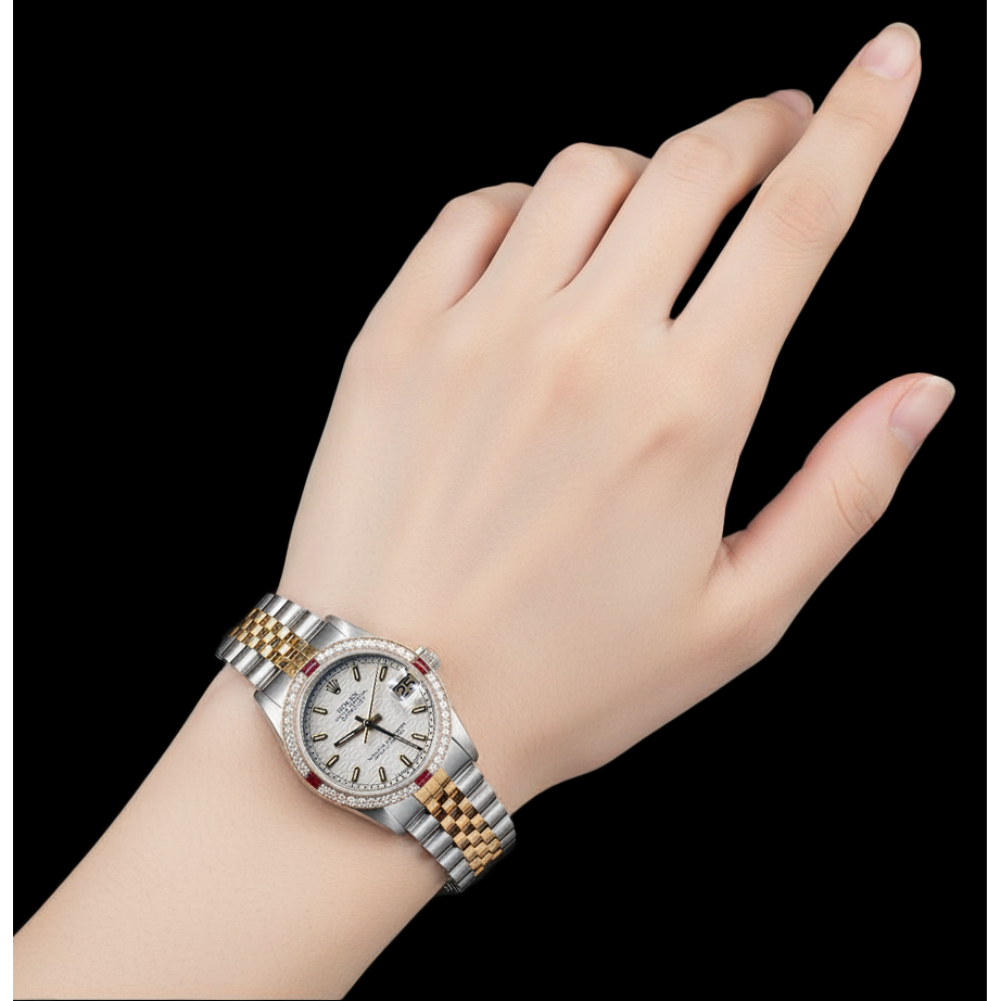 Damenuhr Rolex Datejust Weiß Jubilee mit leuchtendem Zifferblatt, 31 mm