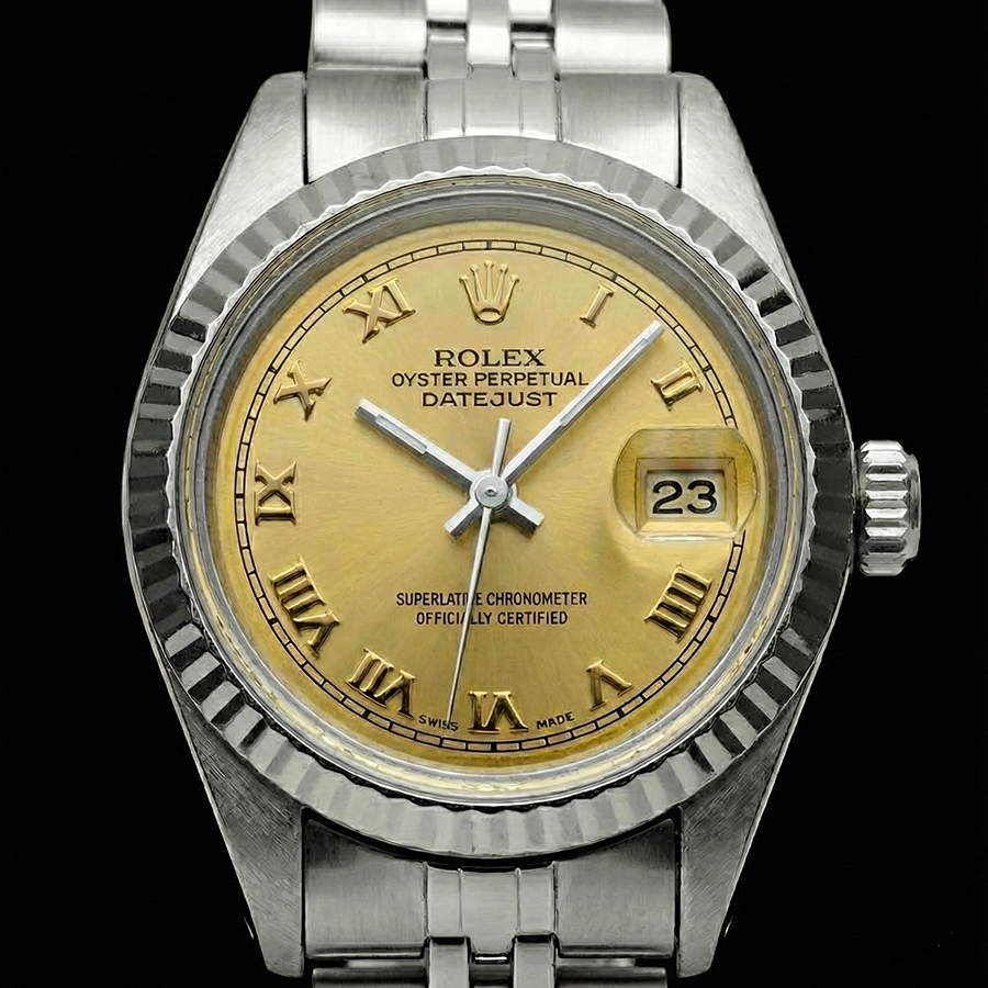 Damenuhr Rolex Datejust Zifferblatt Edelstahl Jubilee Armband geriffelte Lünette