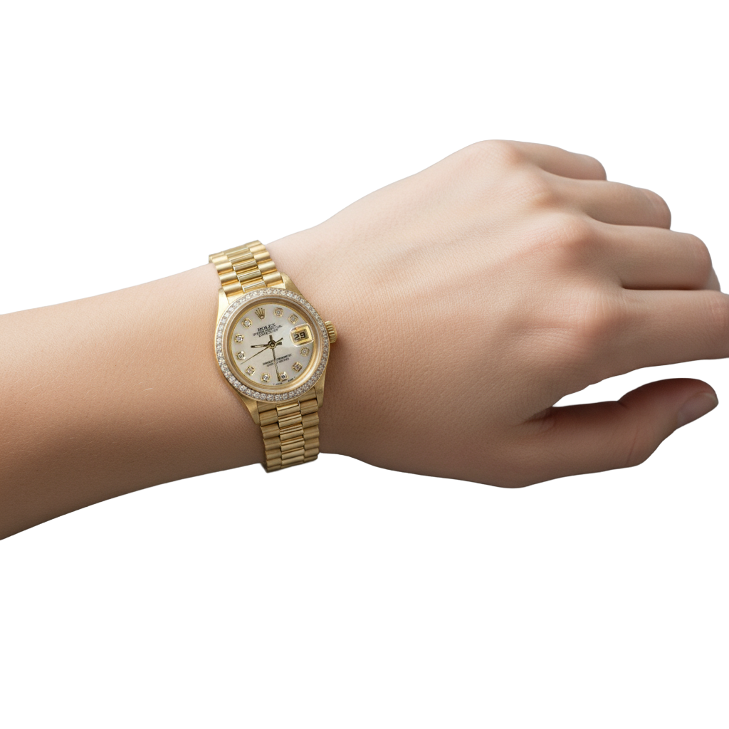 Damenuhr Rolex Präsidentin Datejust mit Diamant-Zifferblatt und Lünette P2