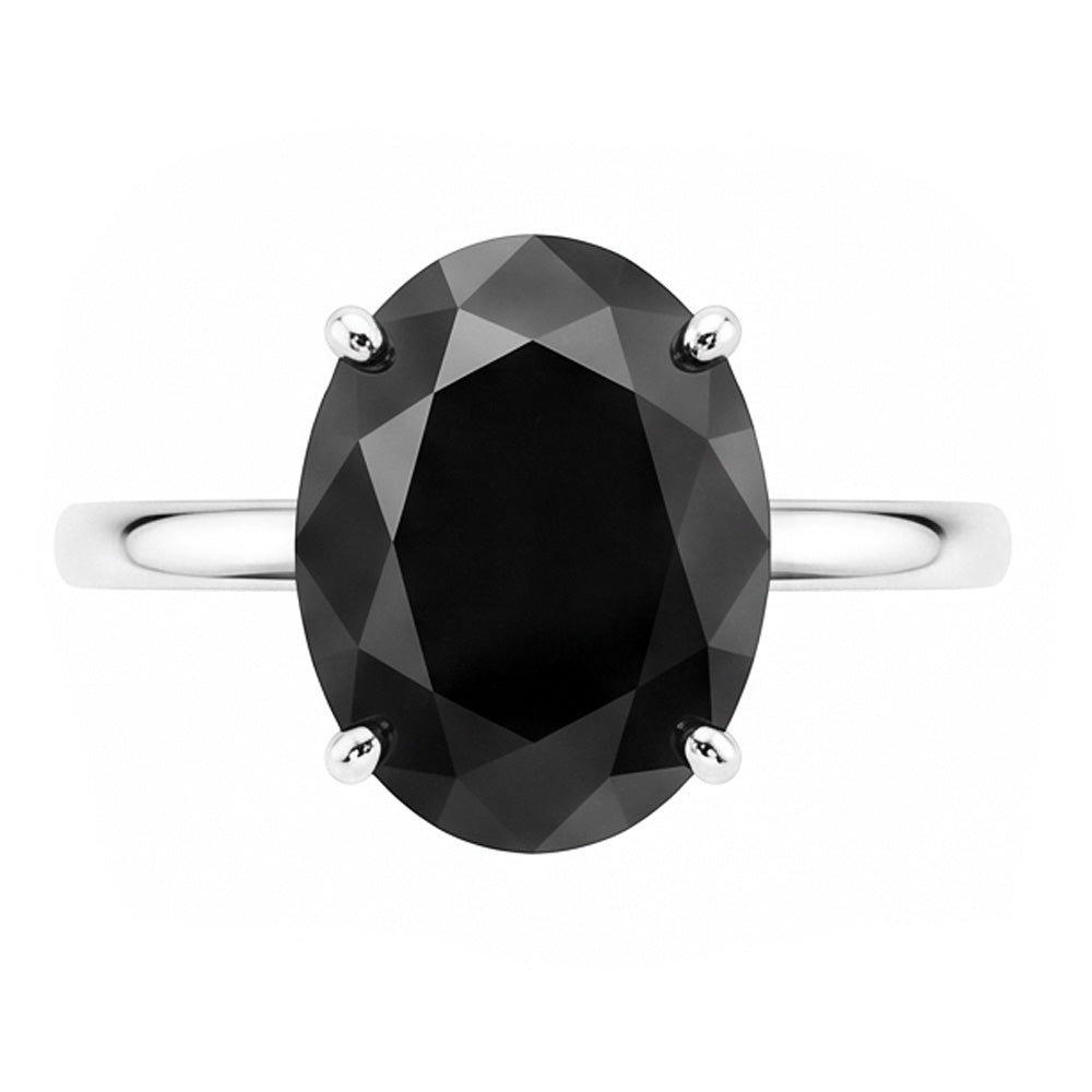 Dunkler Diamant Verlobungsring 5 Karat Echter Ovaler Schwarzer Solitär Schlicht 14 Karat Weißgold