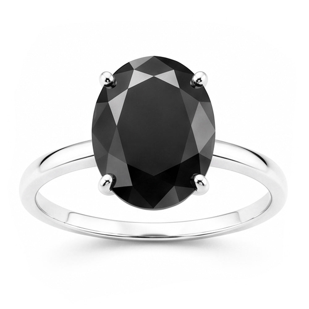 Dunkler Diamant Verlobungsring 5 Karat Echter Ovaler Schwarzer Solitär Schlicht 14 Karat Weißgold