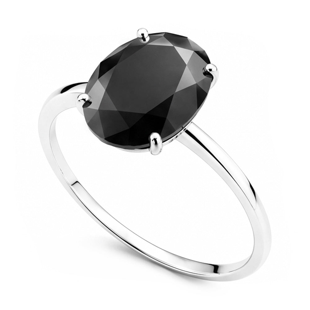 Dunkler Diamant Verlobungsring 5 Karat Echter Ovaler Schwarzer Solitär Schlicht 14 Karat Weißgold