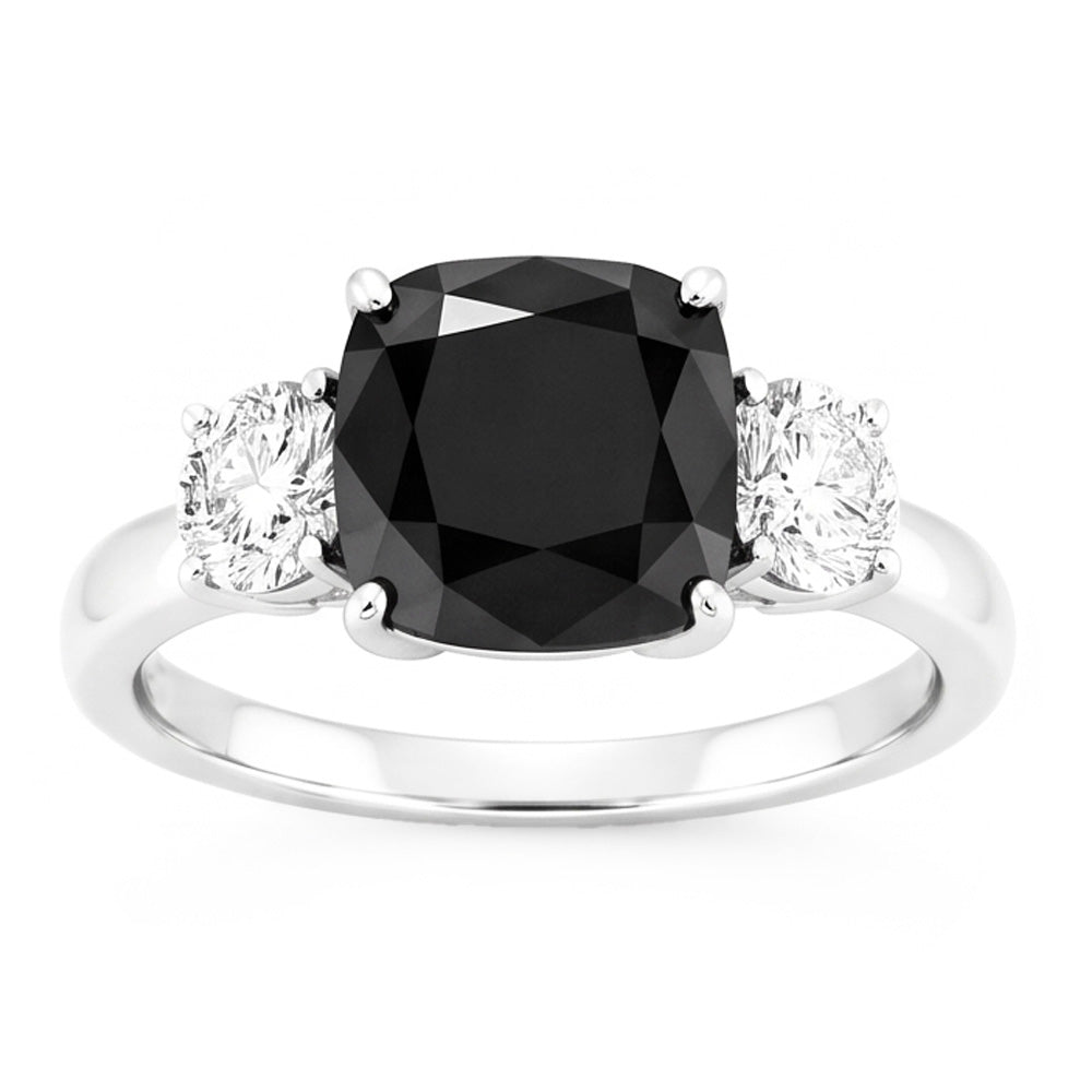 Verlobungsring mit dunklem Diamanten 6 Karat Echter schwarzer Kissenschliff Dreistein 14 Karat Weißgold