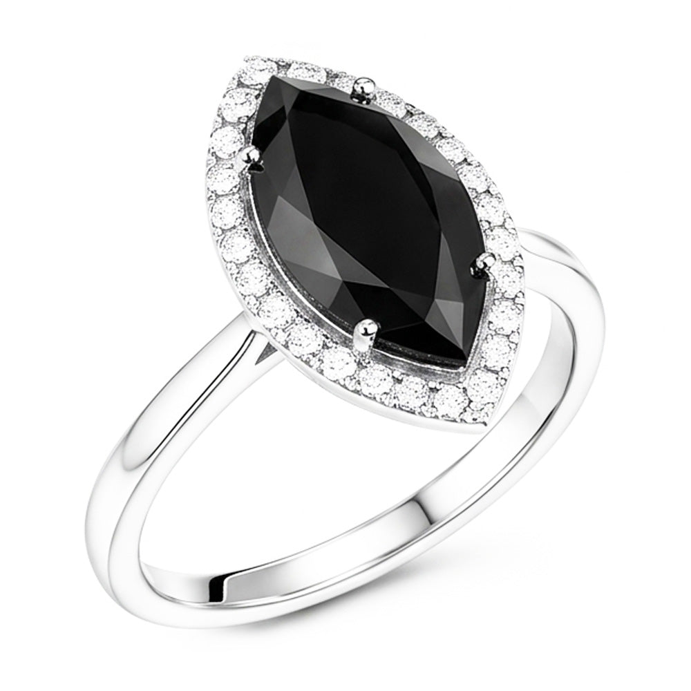 Dunkler Diamant Verlobungsring 8 Karat natürlicher schwarzer Marquise Halo 14 Karat Weißgold