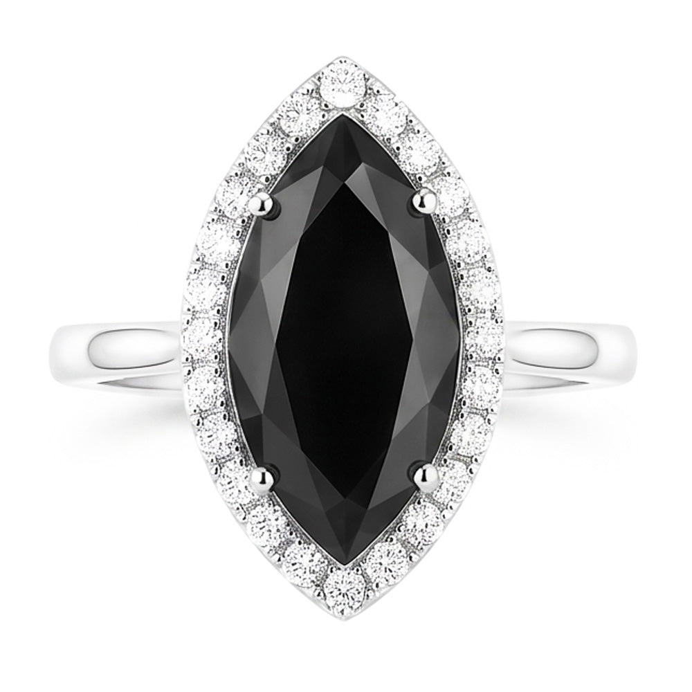 Dunkler Diamant Verlobungsring 8 Karat natürlicher schwarzer Marquise Halo 14 Karat Weißgold