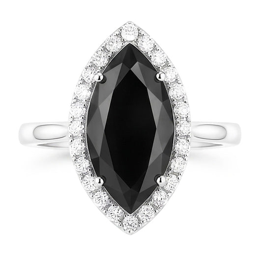 Dunkler Diamant Verlobungsring 8 Karat natürlicher schwarzer Marquise Halo 14 Karat Weißgold