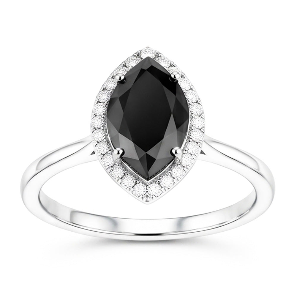 Dunkler Diamant Verlobungsring 8 Karat natürlicher schwarzer Marquise Halo 14 Karat Weißgold