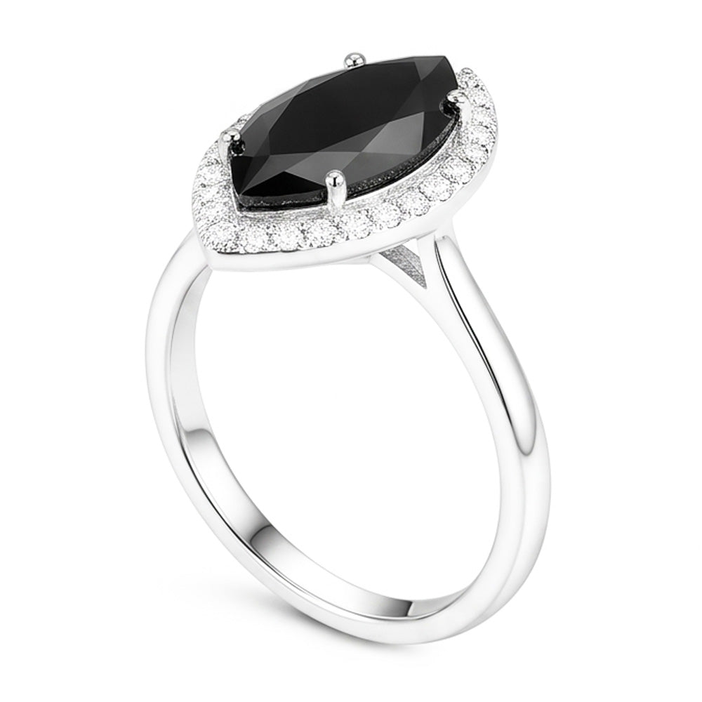 Dunkler Diamant Verlobungsring 8 Karat natürlicher schwarzer Marquise Halo 14 Karat Weißgold