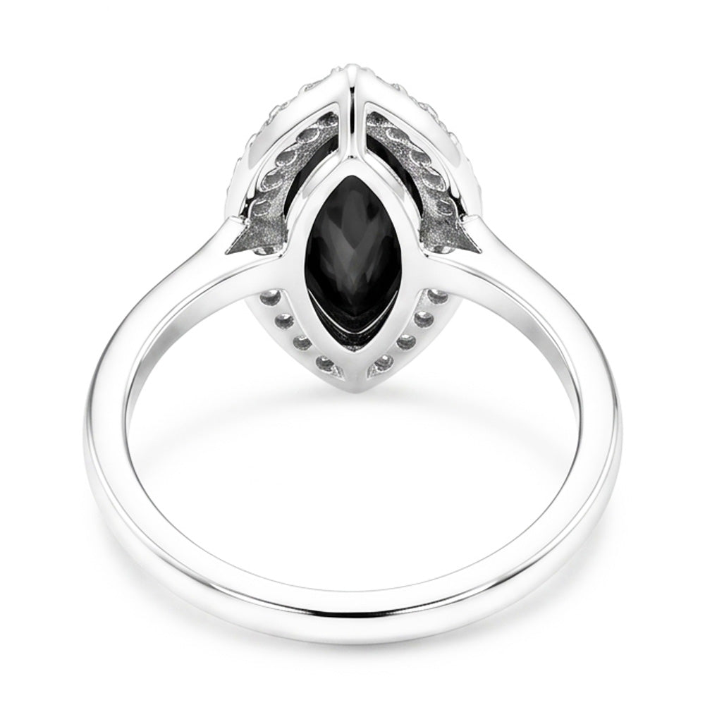 Dunkler Diamant Verlobungsring 8 Karat natürlicher schwarzer Marquise Halo 14 Karat Weißgold