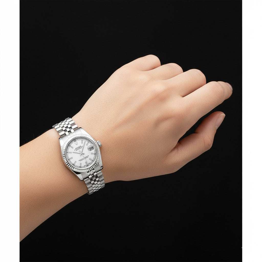 Date-just 31 mm Rolex Weißgold-Uhr mit geriffelter Lünette P3