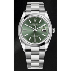Date-just Rolex 36 mm Mintgrüne Herrenuhr aus Stahl mit leuchtendem Zifferblatt