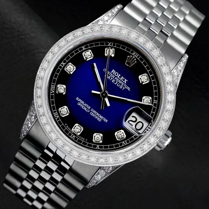DateJust-Uhr Brauch Blau Diamant Zifferblatt Lünette Rolex Jubilee Armband Edelstahl SCHNELLES EINSTELLEN