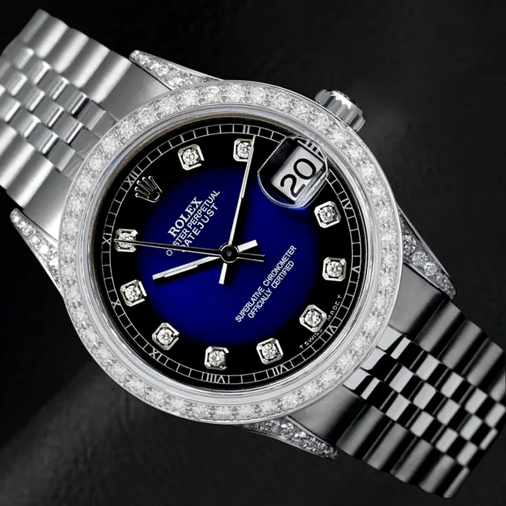 DateJust-Uhr Brauch Blau Diamant Zifferblatt Lünette Rolex Jubilee Armband Edelstahl SCHNELLES EINSTELLEN