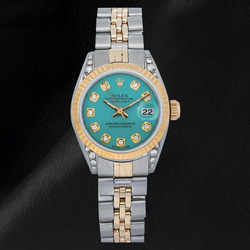 Rolex Datejust 26 mm 6917 Bicolor-Uhr mit türkisem Diamantzifferblatt