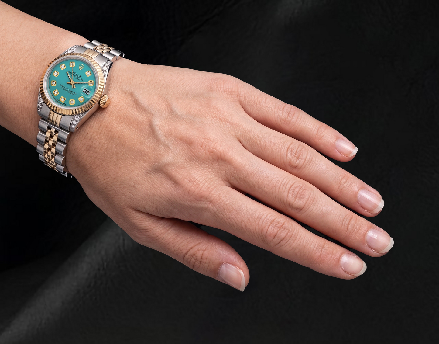 Rolex Datejust 26 mm 6917 Bicolor-Uhr mit türkisem Diamantzifferblatt