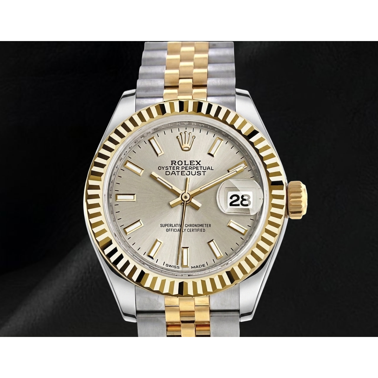 Datejust 279173 Rolex Leuchtendes Zifferblatt Geriffelt Bicolor 28 mm Jubilee Damenuhr
