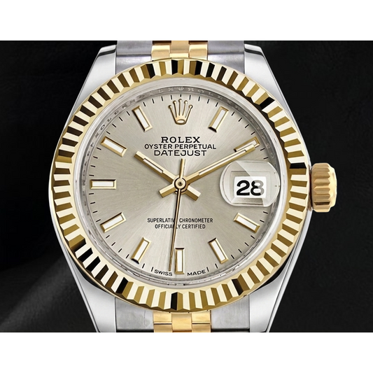 Datejust 279173 Rolex Leuchtendes Zifferblatt Geriffelt Bicolor 28 mm Jubilee Damenuhr