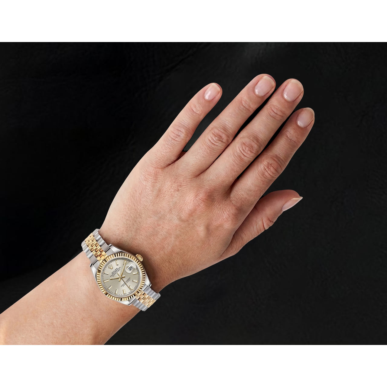 Datejust 279173 Rolex Leuchtendes Zifferblatt Geriffelt Bicolor 28 mm Jubilee Damenuhr