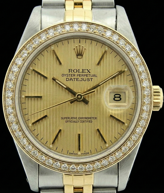Datejust Champagner Stick-Zifferblatt Rolex Dame Betrachten Edelstahl & Lünette