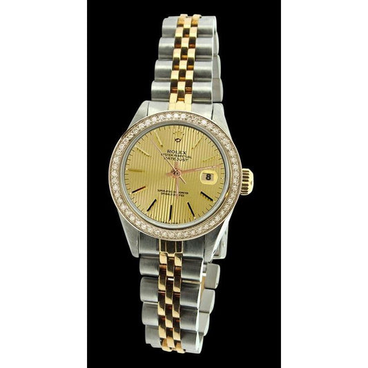 Datejust Champagner Stick-Zifferblatt Rolex Dame Betrachten Edelstahl & Lünette