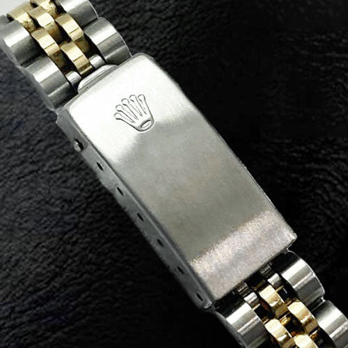 Datejust Damen-Rolexuhr mit schwarzem Diamant-Zifferblatt und goldenem Armband