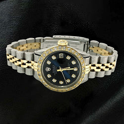 Datejust Damen-Rolexuhr mit schwarzem Diamant-Zifferblatt und goldenem Armband
