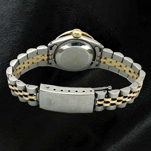 Datejust Damen-Rolexuhr mit schwarzem Diamant-Zifferblatt und goldenem Armband