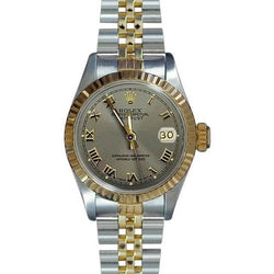 Datejust Rolex-Damenuhr mit zweifarbigem, grauem römischem Zifferblatt