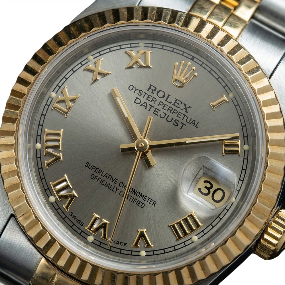 Datejust Rolex-Damenuhr mit zweifarbigem, grauem römischem Zifferblatt