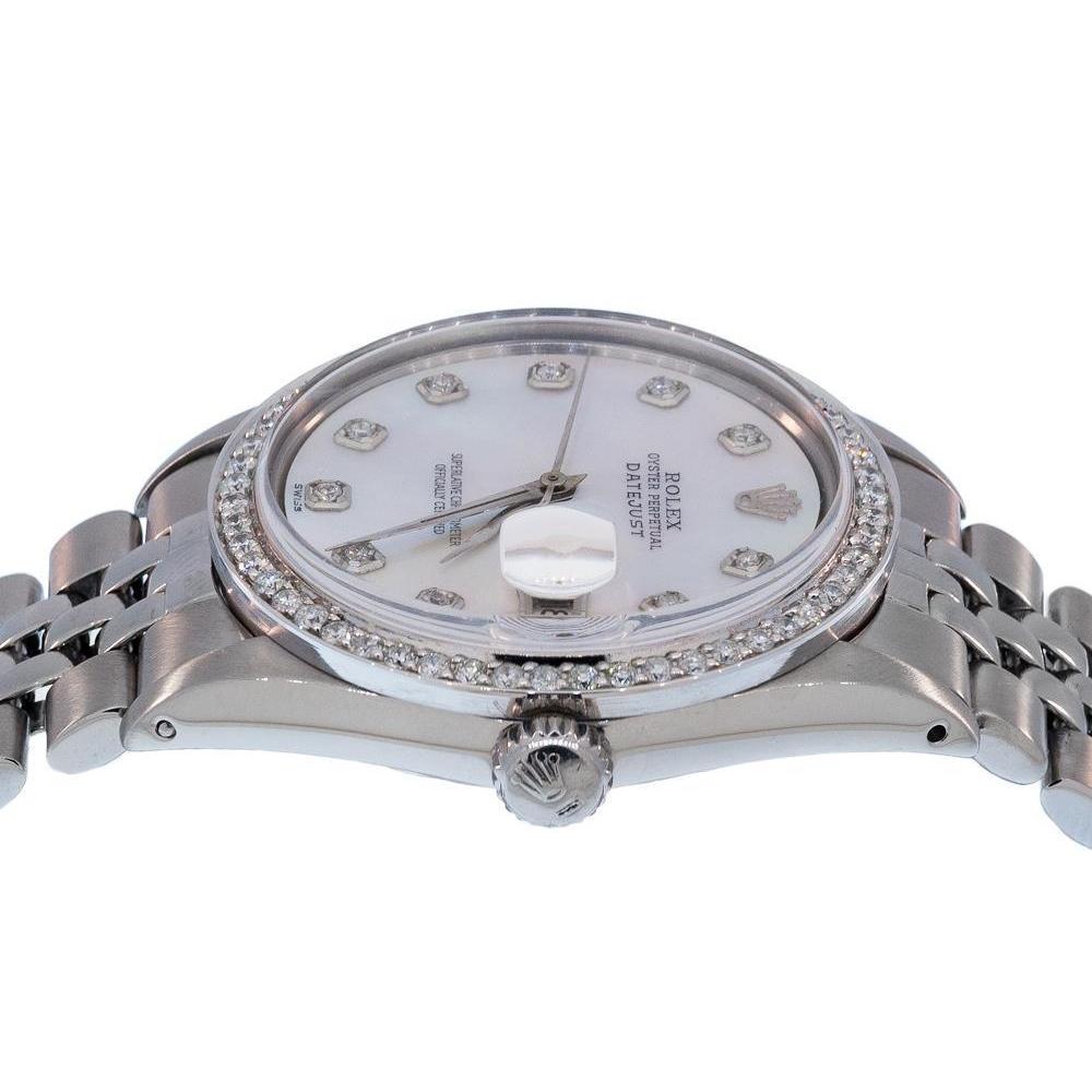 Datejust Rolex-Uhr mit Diamant-Lünette, weißes Mop-Zifferblatt für Herren, SCHNELLES SET