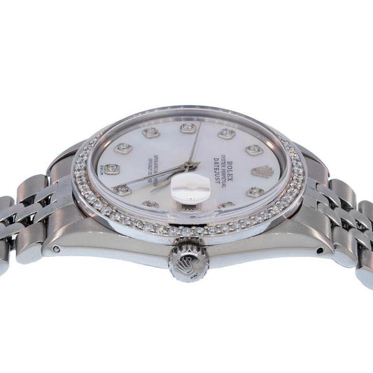 Datejust Rolex-Uhr mit Diamant-Lünette, weißes Mop-Zifferblatt für Herren, SCHNELLES SET