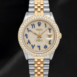 Rolex Datejust 16013 Bicolor Armbanduhr 36 mm mit diamantbesetztem blauem Zifferblatt und ostarabischen Ziffern