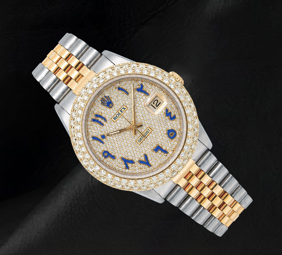 Rolex Datejust 16013 Bicolor Armbanduhr 36 mm mit diamantbesetztem blauem Zifferblatt und ostarabischen Ziffern
