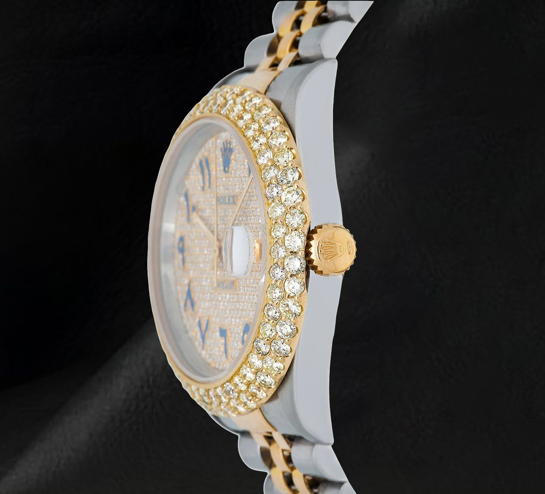 Rolex Datejust 16013 Bicolor Armbanduhr 36 mm mit diamantbesetztem blauem Zifferblatt und ostarabischen Ziffern