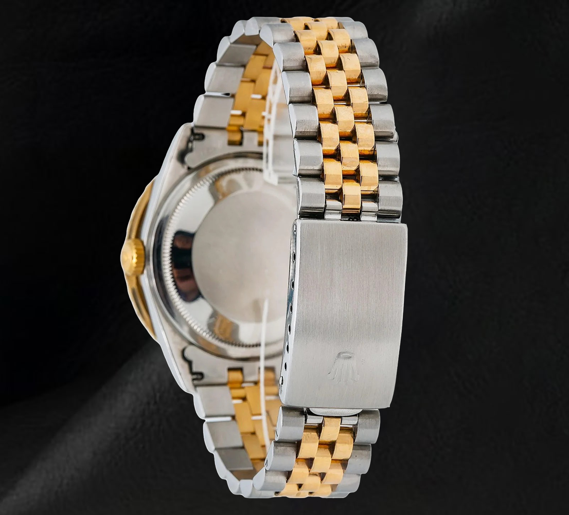 Rolex Datejust 16013 Bicolor Armbanduhr 36 mm mit diamantbesetztem blauem Zifferblatt und ostarabischen Ziffern
