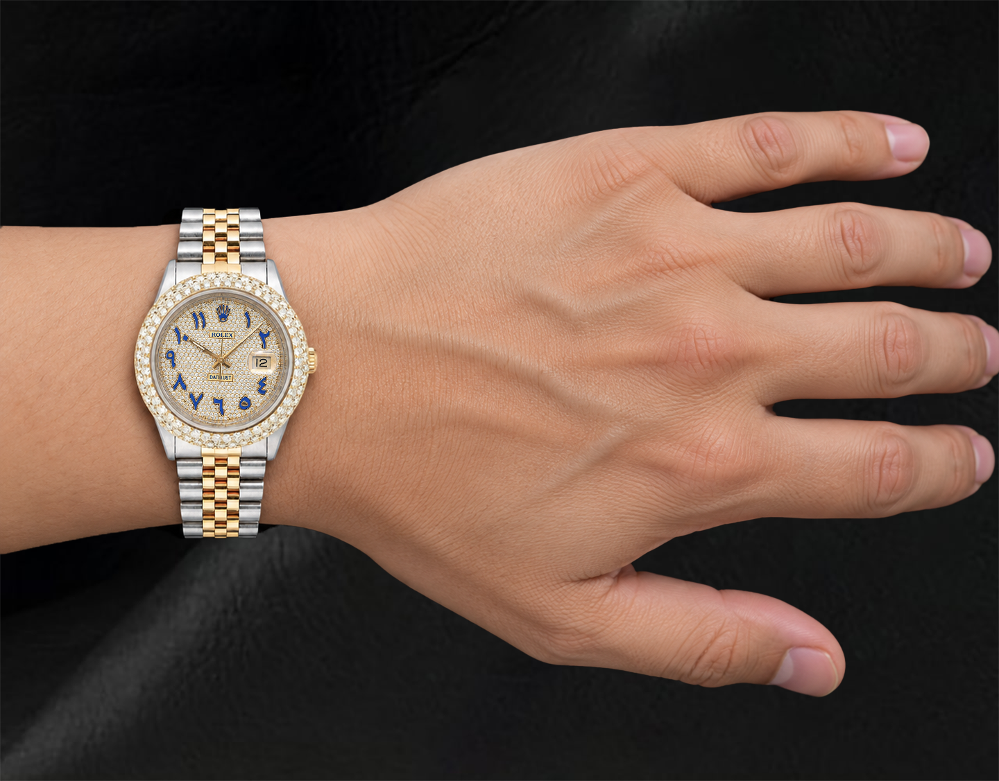 Rolex Datejust 16013 Bicolor Armbanduhr 36 mm mit diamantbesetztem blauem Zifferblatt und ostarabischen Ziffern